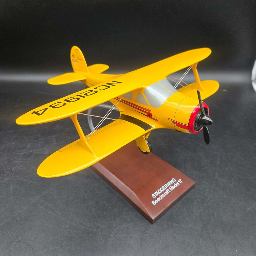 Yellow Waco Biplane Model Airplane NC21934 Wooden Display Stand Vintage Aviation